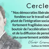 Portrait esquissé d'Olivier Gramail, auditeur à l'IHEDN, avec une citation sur la fragilité des démocraties. Son pseudo qui fait peur ? Peut-être "Techno-Démolisseur".