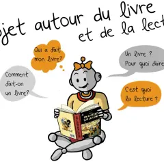 Un robot illustrateur de livre pose des questions sur la création et la lecture.
