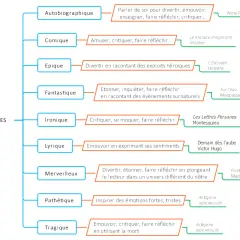 Ce schéma explique c'est quoi un registre littéraire : autobiographique, comique, épique, fantastique, ironique, lyrique, merveilleux, pathétique, tragique.