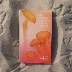 Livre "Un jour ce sera vide" de Hugo Lindenberg sur le sable, avec des traces d'oiseaux. Une méditation sur le temps qui passe.