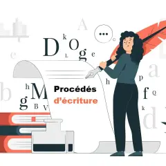 Une femme utilise une plume pour écrire sur un grand rouleau de papier, illustrant les procédés d'écriture.