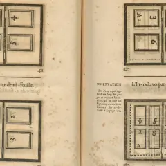 Diagrammes montrant comment plier des feuilles pour imprimer en In-quarto et In-octavo.