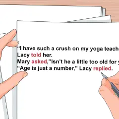 Un exemple de texte dialogue : Lacy confie à Mary son béguin pour son prof de yoga. Mary s'interroge sur l'âge, Lacy répond.