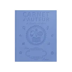 Carnet d'auteur bleu ciel, idéal pour le scrineo manuscrit. Il présente des icônes créatives et un espace pour le titre et le nom de l'auteur.