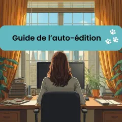 Une personne travaille sur son ordinateur, un guide de l'auto-édition est affiché. C'est quoi l'édition d'un livre ?