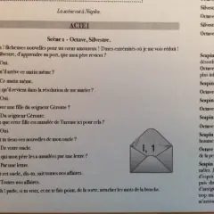 Extrait d'une pièce de théâtre pour collège : Octave apprend le retour de son père et un mariage arrangé. Une scène pleine de rebondissements.