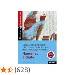 Livre "Nouvelles à chute" avec une illustration de femme lisant. Ce recueil explore ce qu'est une nouvelle à chute.