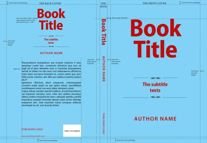 Première page d'un livre avec le titre "Book Title" en gros caractères rouges, un sous-titre et le nom de l'auteur.