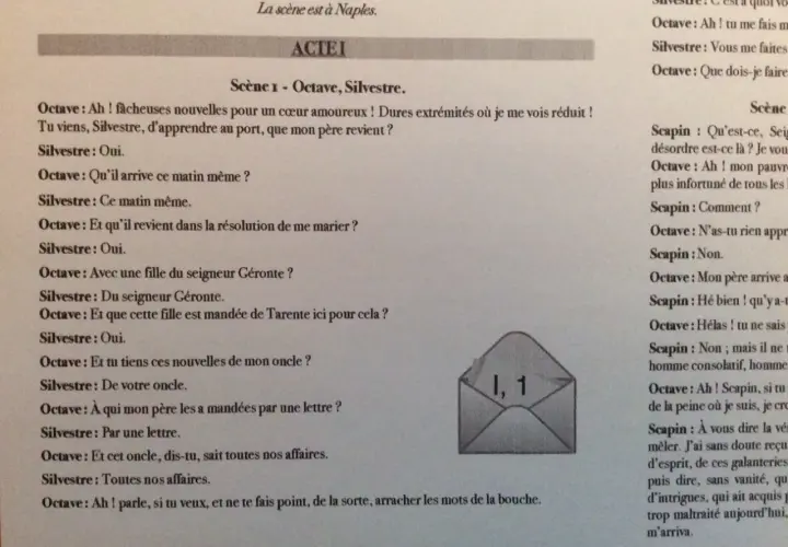 Extrait d'une pièce de théâtre pour collège : Octave apprend le retour de son père et un mariage arrangé. Une scène pleine de rebondissements.