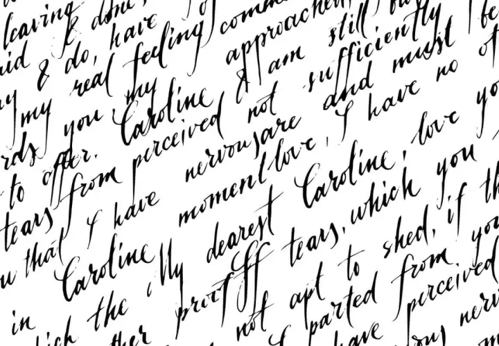 Texte manuscrit en français, évoquant comment écrire les titres d'œuvres avec une écriture élégante.