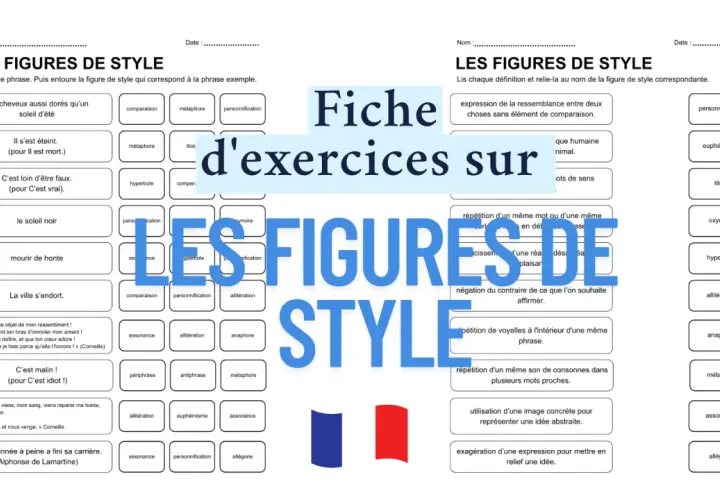 Fiche d'exercices sur le nombre de figures de style. Les élèves doivent identifier et relier les figures de style aux définitions.
