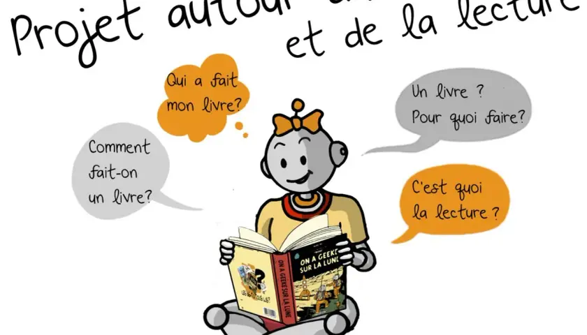 Un robot illustrateur de livre pose des questions sur la création et la lecture.