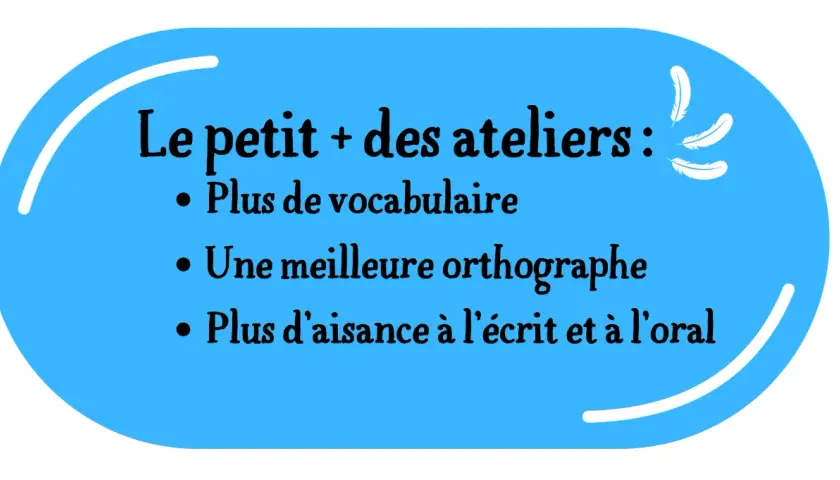 Le petit plus des ateliers : plus de vocabulaire, meilleure orthographe et aisance à l'écrit/oral. Idéal pour un concours d'écriture.