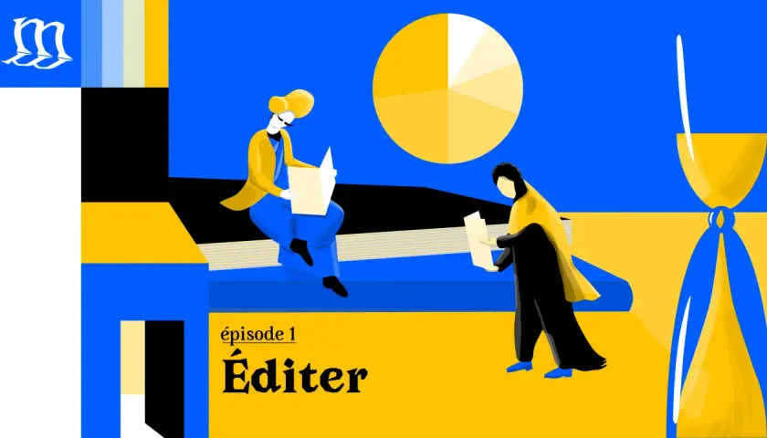 Deux personnes lisent un livre, une scène qui pourrait inspirer un podcast ou une lecture. L'épisode 1 s'intitule "Éditer".