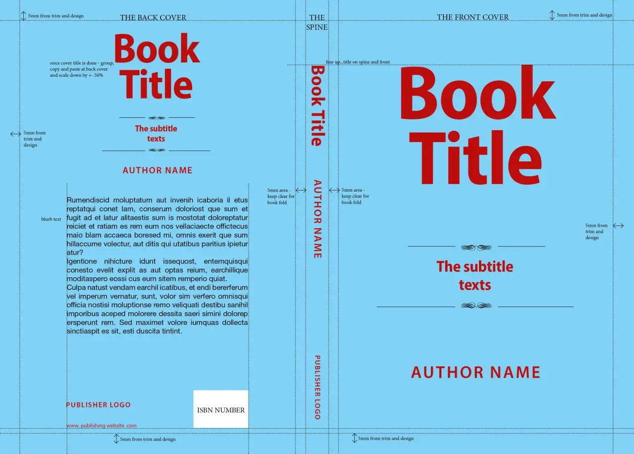 Première page d'un livre avec le titre "Book Title" en gros caractères rouges, un sous-titre et le nom de l'auteur.