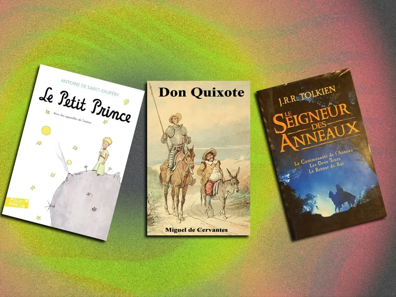 Trois livres emblématiques : Le Petit Prince, Don Quichotte et Le Seigneur des Anneaux, des œuvres qui ont marqué l'histoire de la littérature et sont considérées parmi les livres les plus vendus au monde.