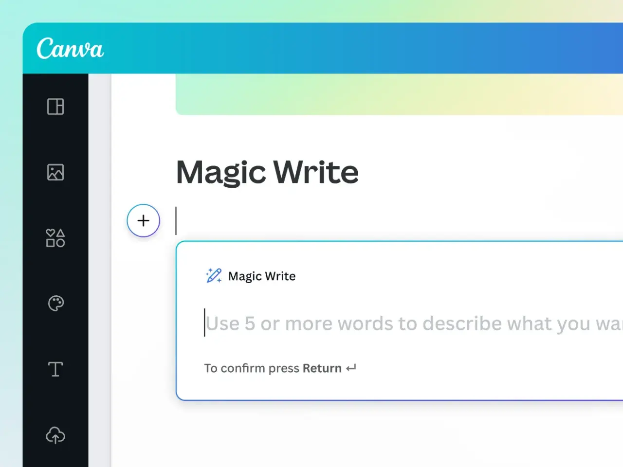 Interface Canva avec l'outil "Magic Write". Quand je suis à court d'idée, je l'utilise pour générer du texte.