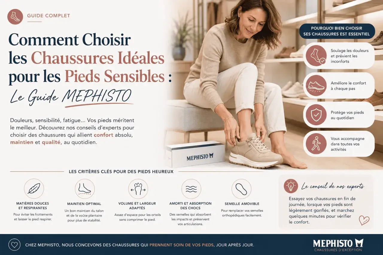Guide Mephisto : choisir des chaussures idéales pour pieds sensibles. Confort, maintien, qualité. © Mephisto.
